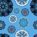 Vector seamless pattern with flowery mandalas print made in oriental style.