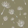 Vector seamless pattern of flying dandelion fluff on green background Royalty Free Stock Photo