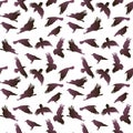 Vector seamless pattern with flying gradient crows on a white background. Mystical background with birds in the Royalty Free Stock Photo