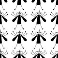 Vector seamless pattern of flying mosquitoes. A flock of cute insects. Black and white