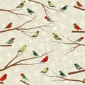 Vector seamless pattern of forest birds