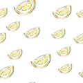 Vector seamless pattern with fresh citrus fruit slices on a white backgroud. Lifght backdrop. Royalty Free Stock Photo