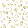 Vector seamless pattern with fresh citrus fruit slices on a white backgroud. Lifght backdrop. Royalty Free Stock Photo