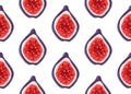 Vector seamless pattern with fresh figs. Exotic fruits hand drawn background. Illustration of sliced ripe fig. Royalty Free Stock Photo