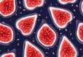 Vector seamless pattern with fresh figs. Exotic fruits hand drawn background. Illustration of sliced ripe fig. Royalty Free Stock Photo