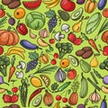 Vector seamless pattern of fruit and vegetable , pumpkin, apple, pear, cherry , tomato Royalty Free Stock Photo