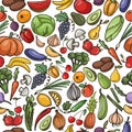 Vector seamless pattern of fruit and vegetable , pumpkin, apple, pear, tomato , cucumber Royalty Free Stock Photo