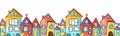 Vector seamless pattern with fun hand drawn houses, colorful background for kids, great for banners, wallpapers