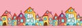 Vector seamless pattern with fun hand drawn houses, colorful background for kids, great for banners, wallpapers