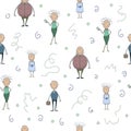 Vector seamless pattern with funny cartoon smiling people - a thick man, a girl, an office man, a business woman.