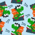 Vector seamless pattern with funny dinosaur pirate cartoon, Cute Marine pattern for fabric, textile, nursery, baby clothes,