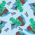 Vector seamless pattern with funny dinosaur pirate cartoon, Cute Marine pattern for fabric, textile, nursery, baby clothes,