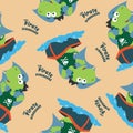 Vector seamless pattern with funny dinosaur pirate cartoon, Cute Marine pattern for fabric, textile, nursery, baby clothes,