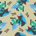 Vector seamless pattern with funny dinosaur pirate cartoon, Cute Marine pattern for fabric, textile, nursery, baby clothes,