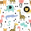 vector seamless pattern of funny jungle animals