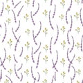 Vector seamless pattern of garden flowers and herbs. Hand drawn cartoon style repeat background. Cute summer or spring endless Royalty Free Stock Photo