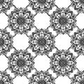 vector SEAMLESS PATTERN of geometric mandala with isolated black lines on a white background. Geometric pattern of Royalty Free Stock Photo