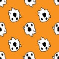 Vector seamless pattern from the Ghost.a hand-drawn doodle-style flying ghost pattern in white with black open mouth and eye holes Royalty Free Stock Photo