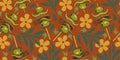 Vector seamless pattern with gilda canapes and flowers on orange background Royalty Free Stock Photo