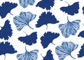 Vector seamless pattern with ginkgo biloba leaves