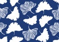 Vector seamless pattern with ginkgo biloba leaves