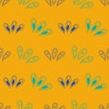 Vector seamless pattern ginko wax with blue and turquoise ginkgo leaves and yellow background