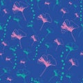 Vector seamless pattern ginko wax with pink ginkgo leaves, turquoise dots