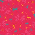 Vector seamless pattern ginko wax with yellow and turquoise ginkgo leaves and pink arabesques