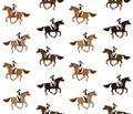 Vector seamless pattern of girl riding brown horse Royalty Free Stock Photo