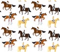 Vector seamless pattern of girl riding horse Royalty Free Stock Photo