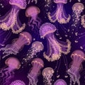 Vector seamless pattern with glowing jellyfish