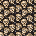 Vector Seamless pattern Gold Calavera skull. Hand drawn Virile male design texture Royalty Free Stock Photo