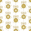 Vector seamless pattern with gold Christmas balls on white background. Royalty Free Stock Photo