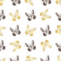 Vector seamless pattern with golden and brown doodle butterflies