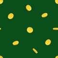 Vector seamless pattern with golden coins on green background. Royalty Free Stock Photo