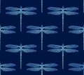 Vector seamless pattern from gradient luminous dragonfly Royalty Free Stock Photo