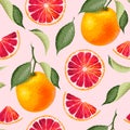 Vector seamless pattern with grapefruits and leaf Royalty Free Stock Photo