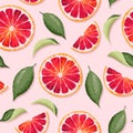 Vector seamless pattern with grapefruits and leaf Royalty Free Stock Photo