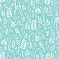 Vector seamless pattern with graphic sprigs and leaves on mint color background Royalty Free Stock Photo