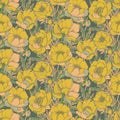 Vector seamless pattern with graphic spring flowers