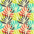 Vector seamless pattern with graphical leaves, colorful botanical illustration, floral elements, hand drawn repeatable Royalty Free Stock Photo