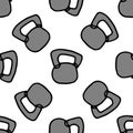 Vector Seamless pattern of gray kettlebell. Sports equipment for lifting weights of bodybuilders. A pattern of a hand-drawn metal