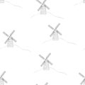 Vector seamless pattern of gray silhouette mills on a white background. It can be used in packaging, printing on fabric