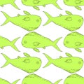 Vector seamless pattern of green Coryphaena sea fish.a pattern of a hand-drawn ocean Coryphaea fish in the sketch style Royalty Free Stock Photo