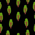 Vector seamless pattern with green deciduous trees. Brown trunk. Black background. Cartoon style. Spring and summer. Nature and Royalty Free Stock Photo