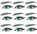 Vector seamless pattern of green female eye with eyelashes and eyebrow