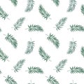 Vector seamless pattern with green leaves in watercolor style on white background Royalty Free Stock Photo