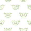 Vector seamless pattern of green logo Organic design template. Emblem for natural farm, organic products. Isolated on Royalty Free Stock Photo