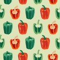 Vector seamless pattern with green and red peppers. Sweet and hot