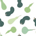 Vector seamless pattern with green squashes and gourds on white